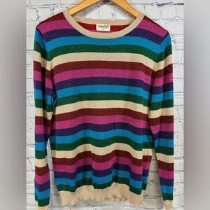 Sugarhill Brighton Alex Glitz Fun Vibrant Rainbow Striped Lurex Sweater Size XL